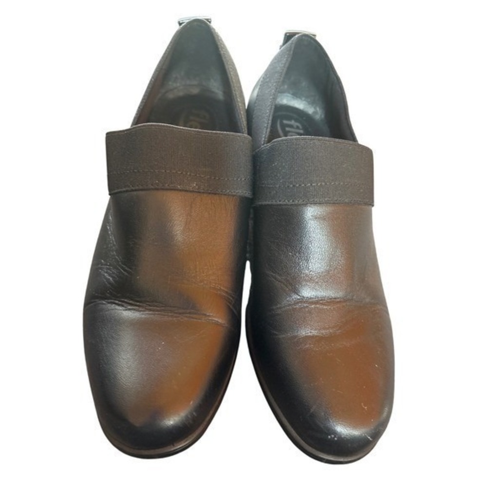 Flexi Womens Black Leather Slip On Block Heel Loafers Shoes‎ Size 6.5 110402
